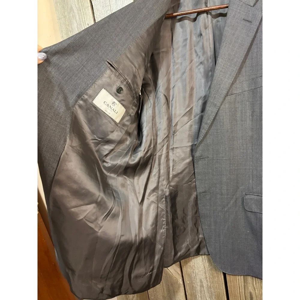 Canali Mens Grey Micro Pattern Two‎ Button Suit Jacket Blazer Made in Italy